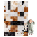 Luxury brown cowhide leather patchwork rug